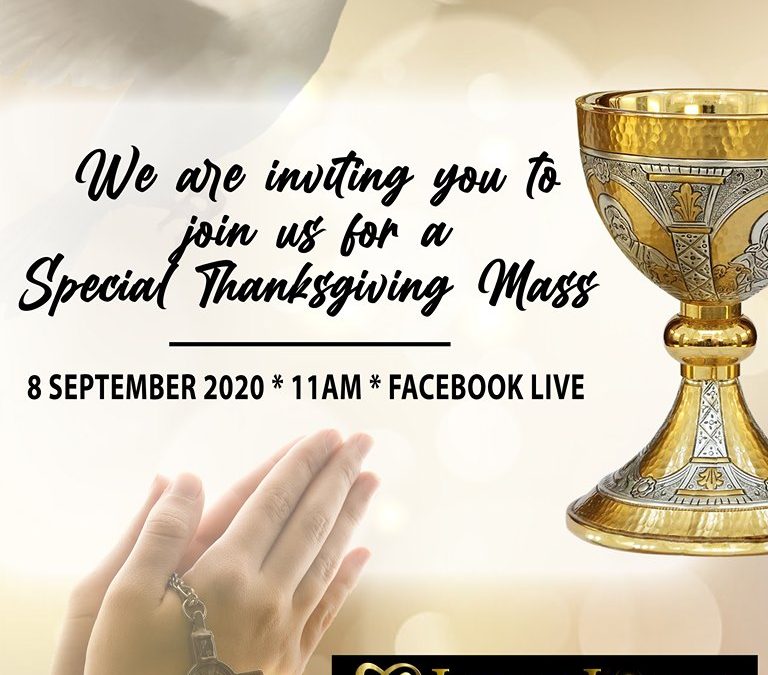 Special Thanksgiving Mass on September 8, 2020, Tuesday,  via Facebook Live.