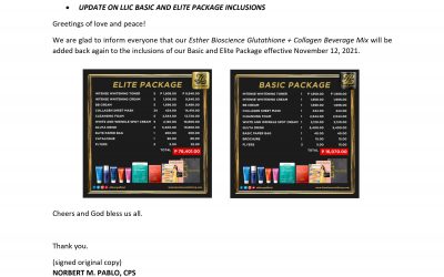 Attention to all LLIC Distributors, please read our latest memo update for our LLIC Basic and Elite package inclusions.