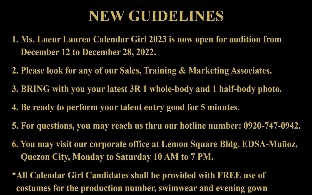 “NEW GUIDELINES” regarding our much-awaited “Lueur Lauren Calendar Girl 2023.